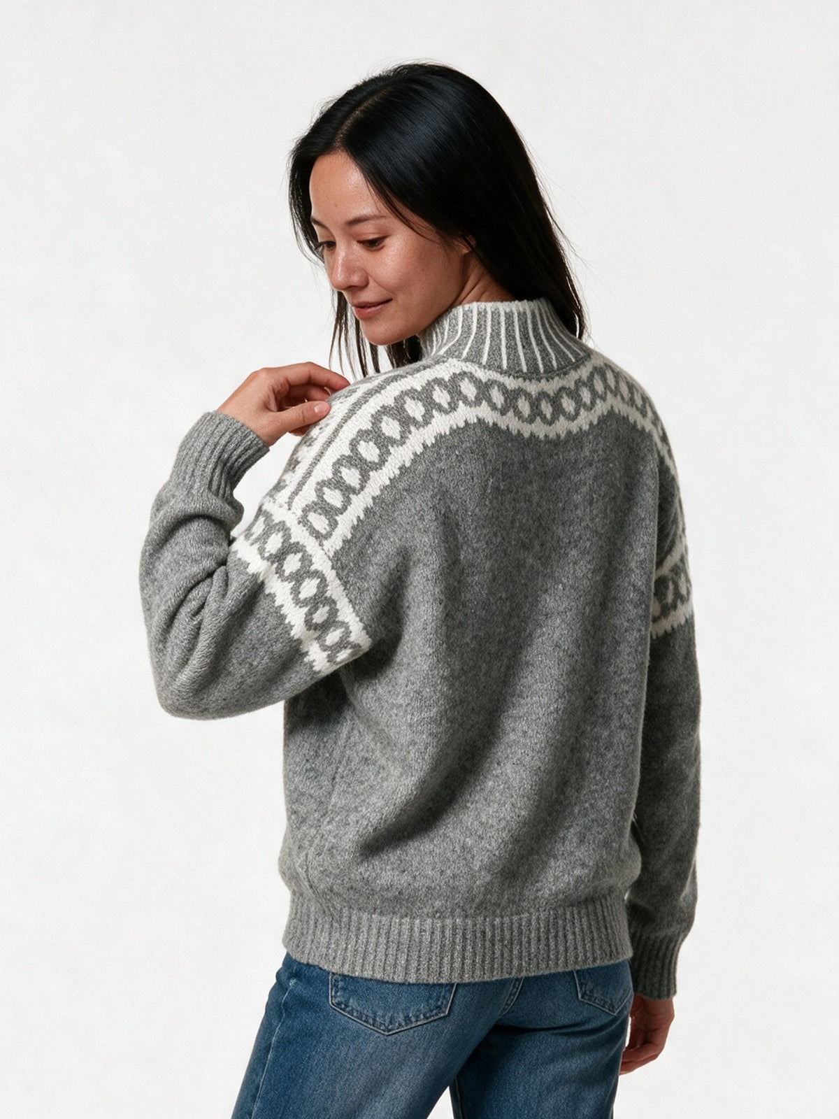 Edda - Women's Patterned Shoulder Mock Neck Sweater - view 5
