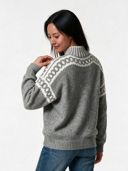 Edda - Women's Patterned Shoulder Mock Neck Sweater - view 5