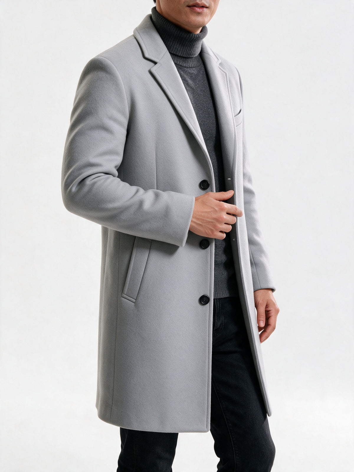 Edmund - Men's Single Breasted Notch Lapel Long Coat - view 3