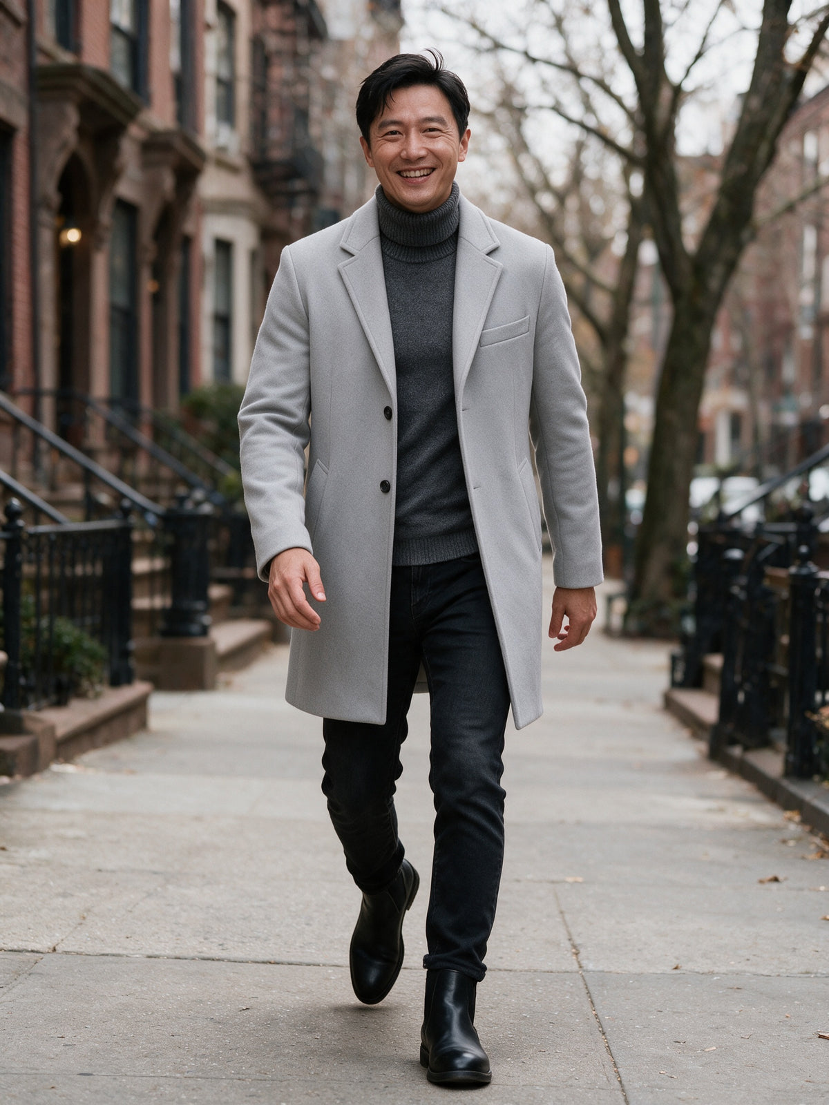 Edmund - Men's Single Breasted Notch Lapel Long Coat - view 4