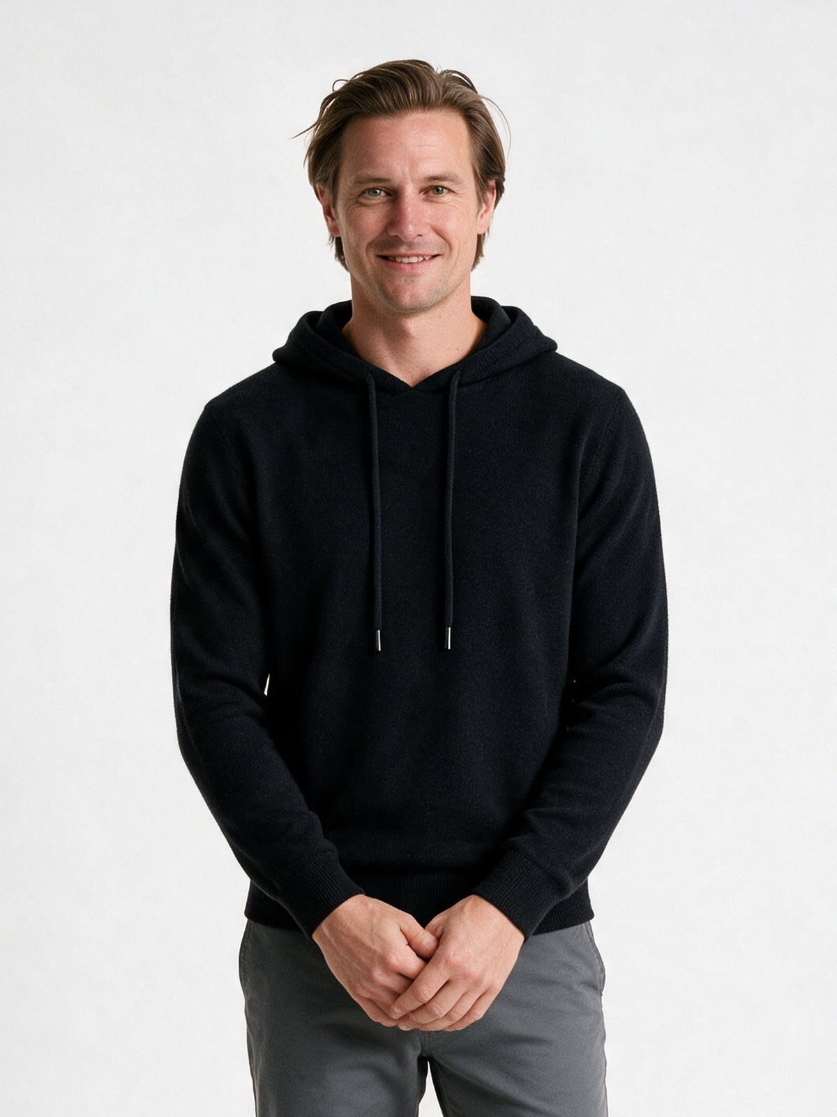 Ellis - Men's Fine Knit Pullover Hoodie - Black