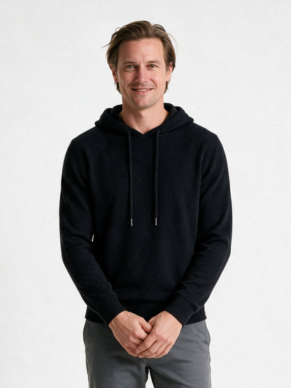 Ellis - Men's Fine Knit Pullover Hoodie - Black