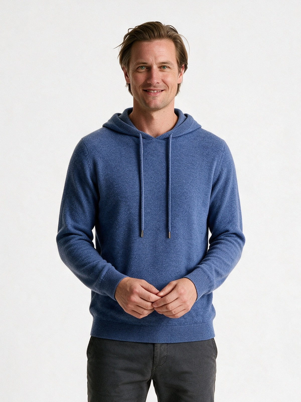 Ellis - Men's Fine Knit Pullover Hoodie - Cornflower