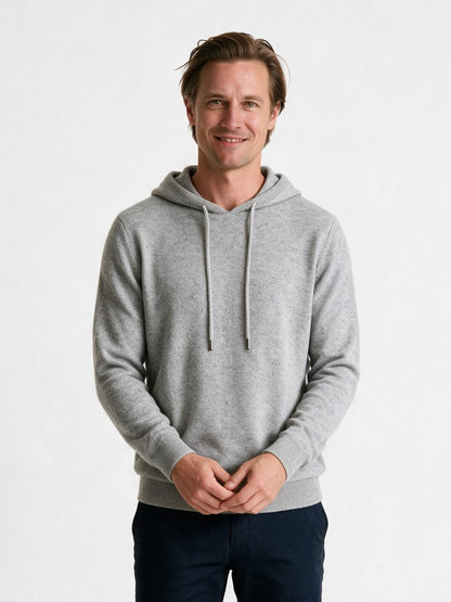 Ellis - Men's Fine Knit Pullover Hoodie - Light Grey