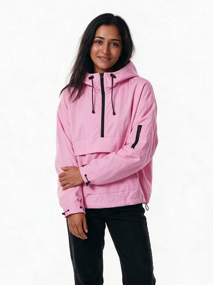 Elsa - Women's Oversized Half-Zip Hooded Anorak - Pink