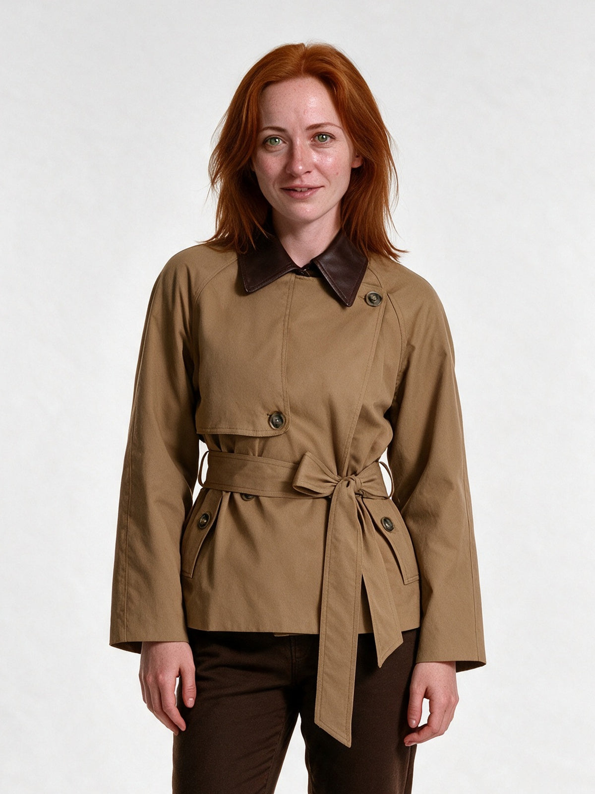 Elsie - Women's Double Breasted Belted Short Jacket - view 1