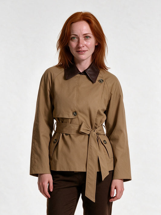 Elsie - Women's Double Breasted Belted Short Jacket - view 1