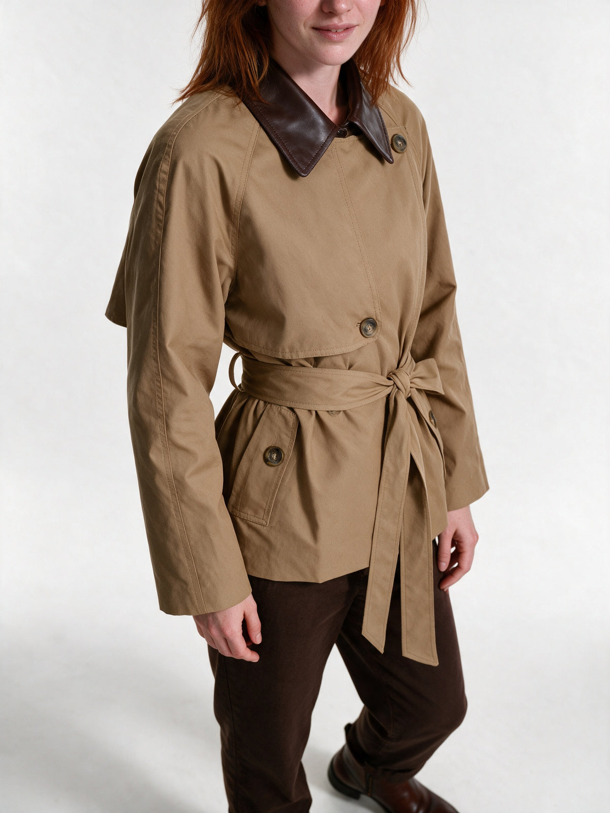 Elsie - Women's Double Breasted Belted Short Jacket - view 3