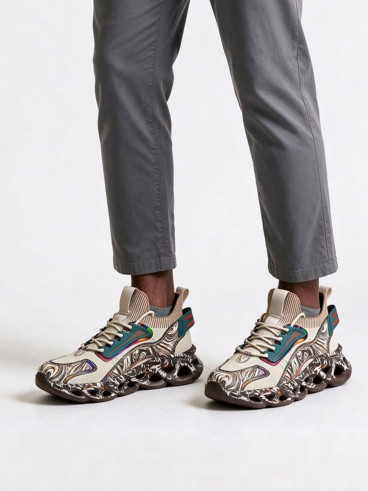 Enzo - Men's Marble Sole Chunky Street Sneakers - Beige