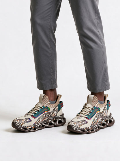 Enzo - Men's Marble Sole Chunky Street Sneakers - Beige
