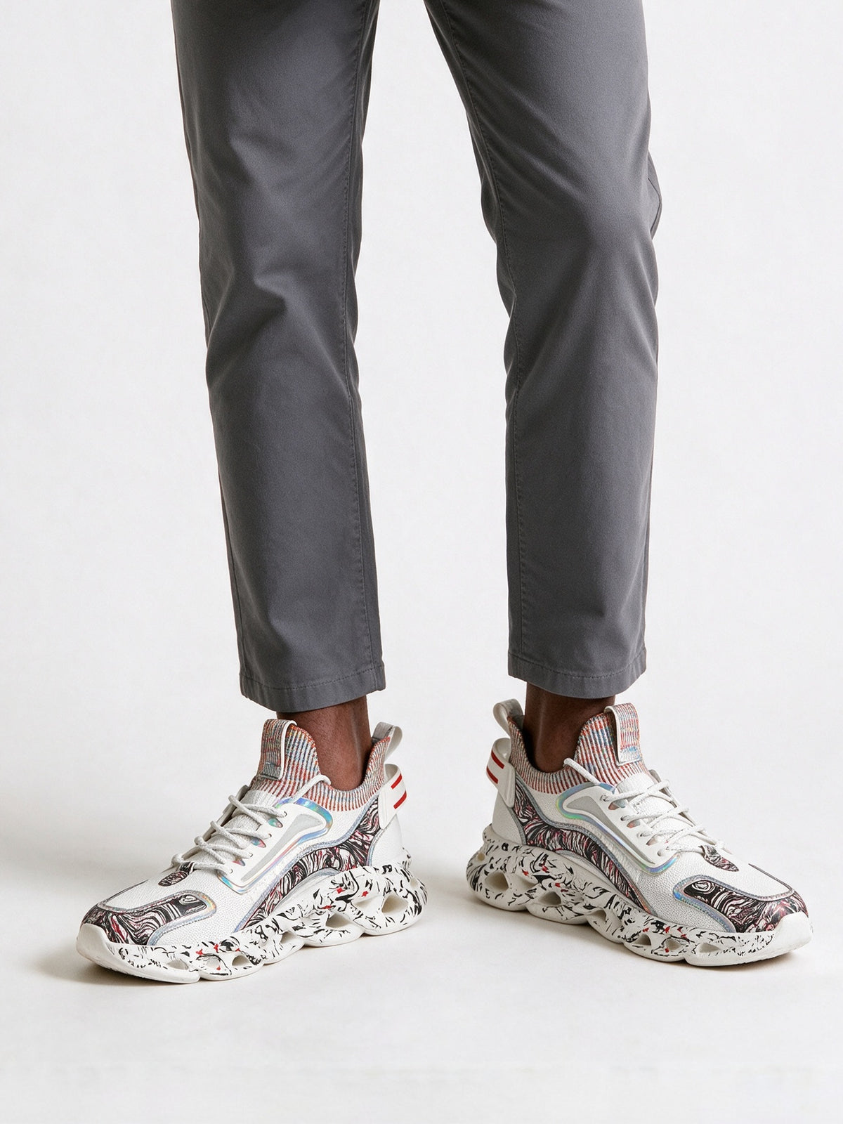 Enzo - Men's Marble Sole Chunky Street Sneakers - White