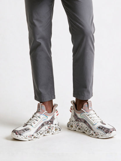 Enzo - Men's Marble Sole Chunky Street Sneakers - White