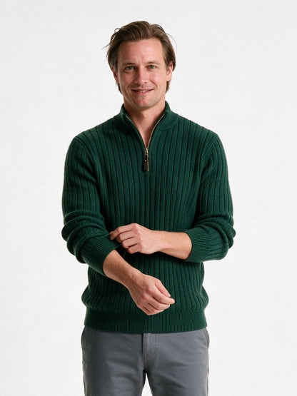 Erik - Men's Wide Rib Quarter Zip Sweater - Forest Green