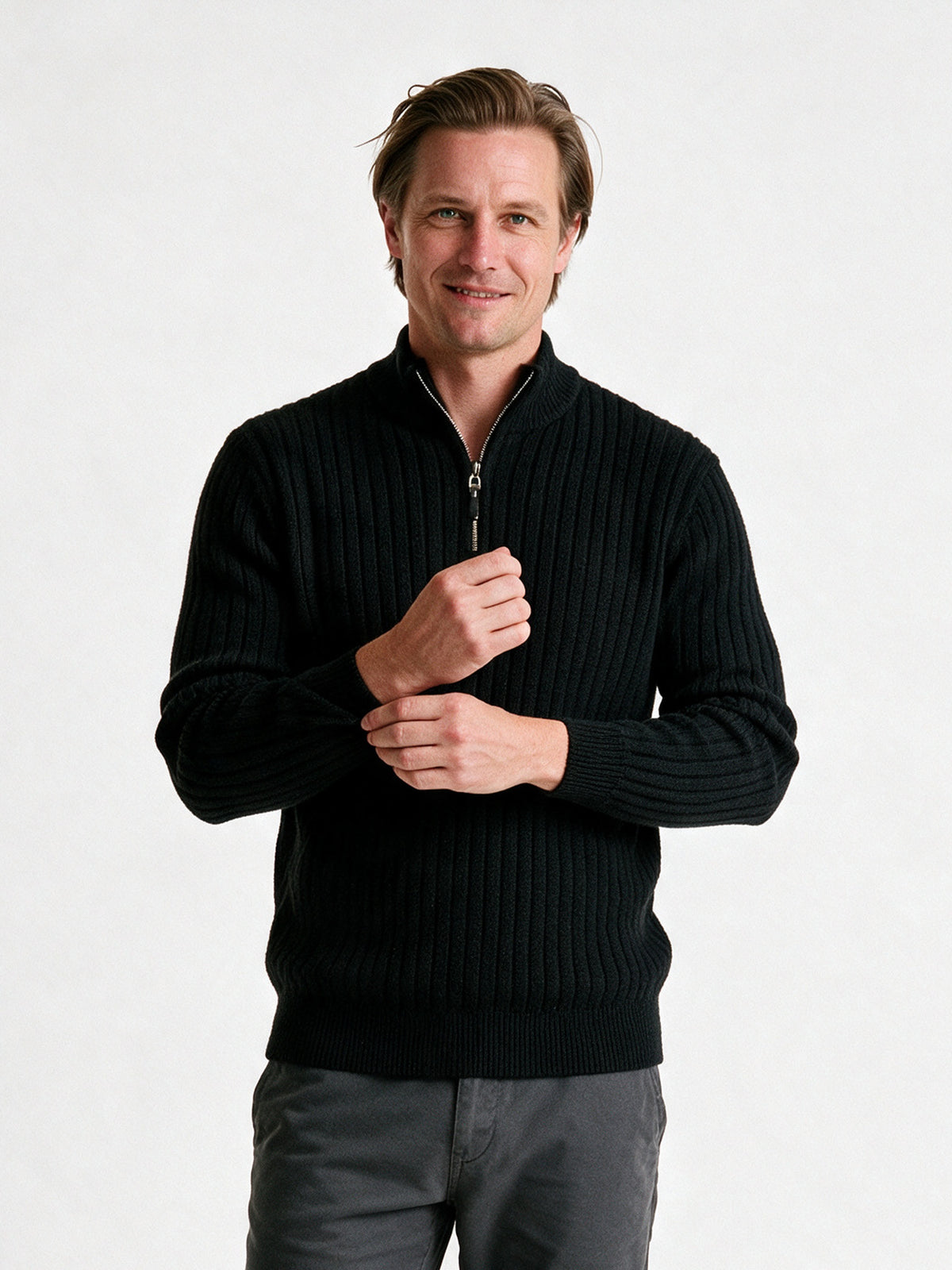 Erik - Men's Wide Rib Quarter Zip Sweater - view 1