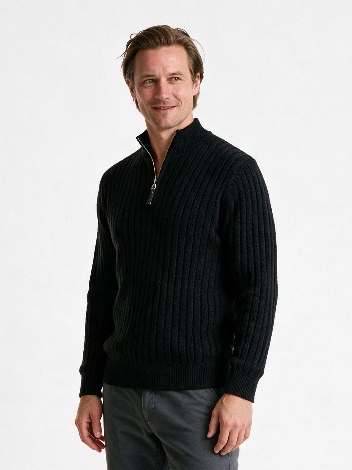 Erik - Men's Wide Rib Quarter Zip Sweater - view 2