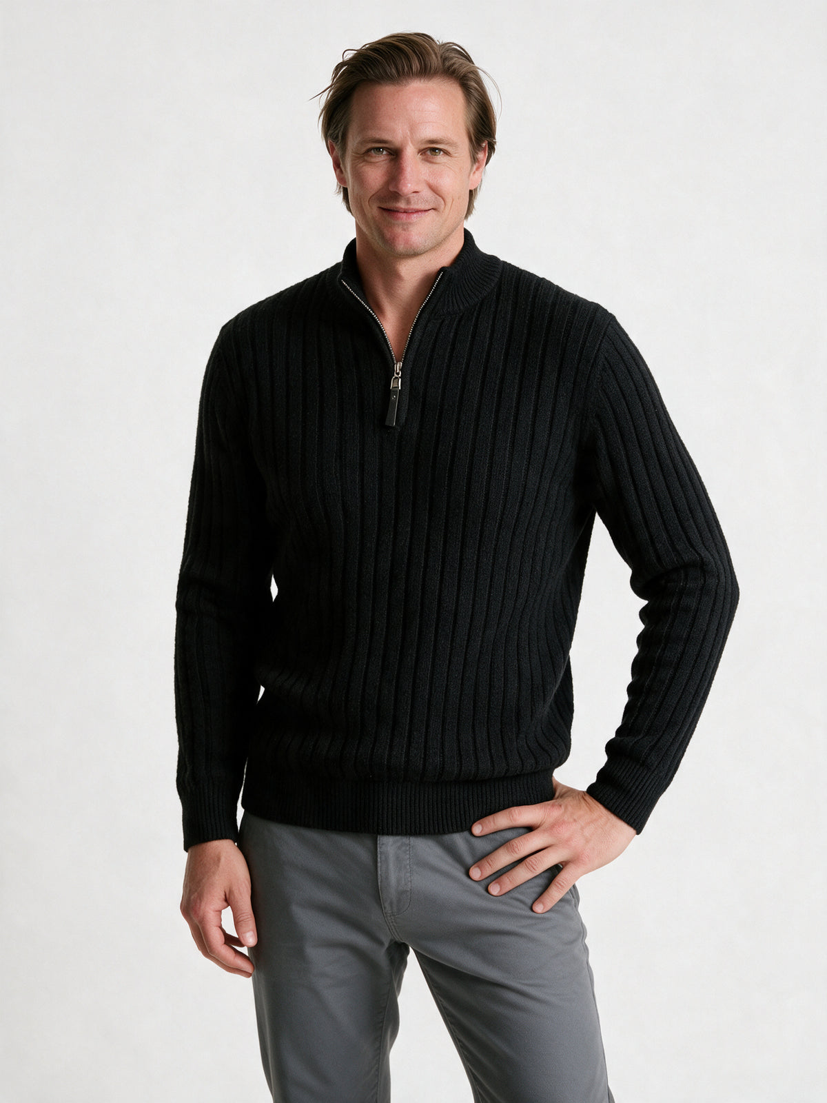 Erik - Men's Wide Rib Quarter Zip Sweater - view 3