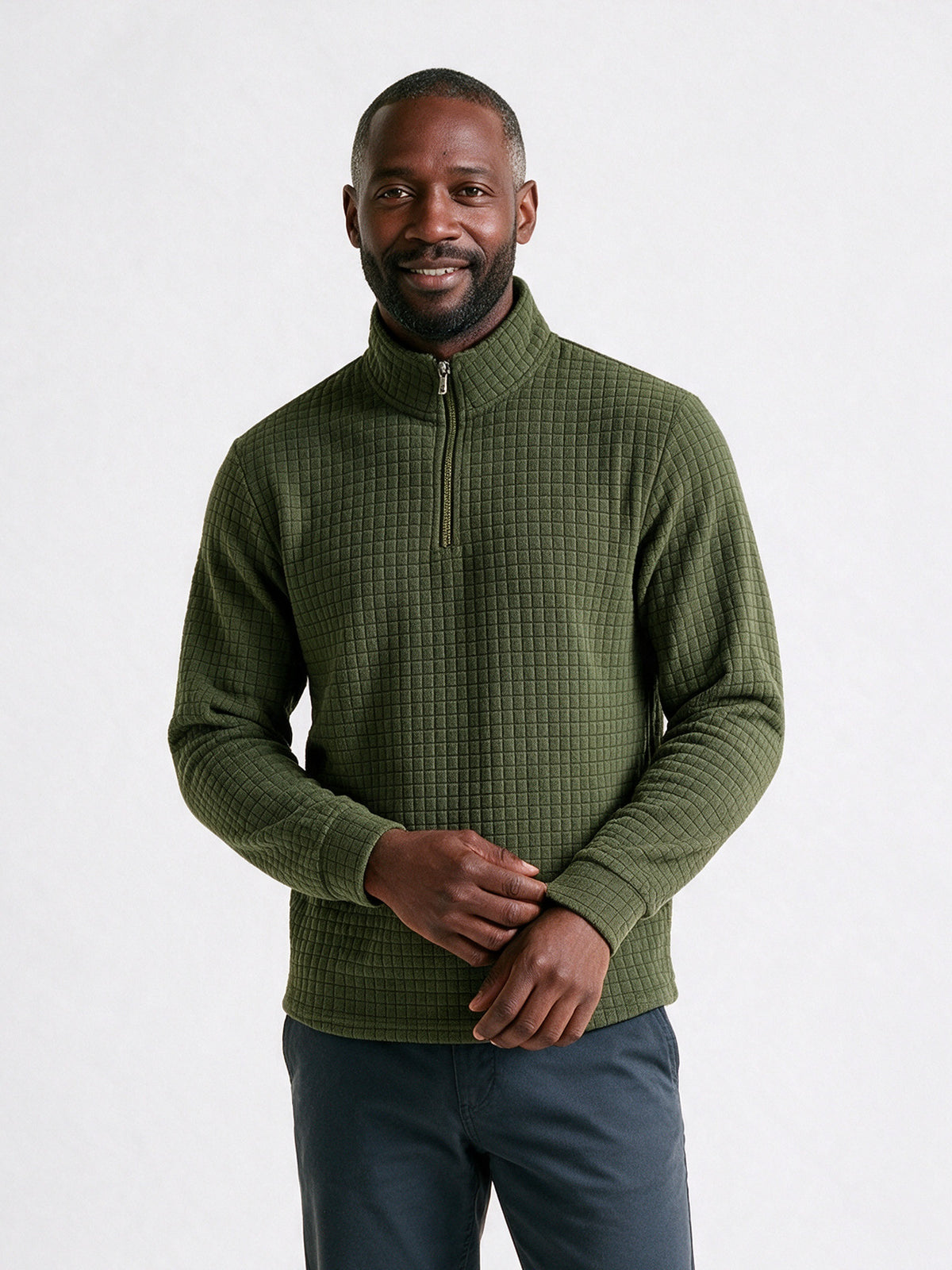 Eskil - Men's Fitted Waffle Quarter Zip Pullover - Army Green