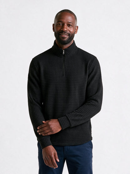 Eskil - Men's Fitted Waffle Quarter Zip Pullover - Black