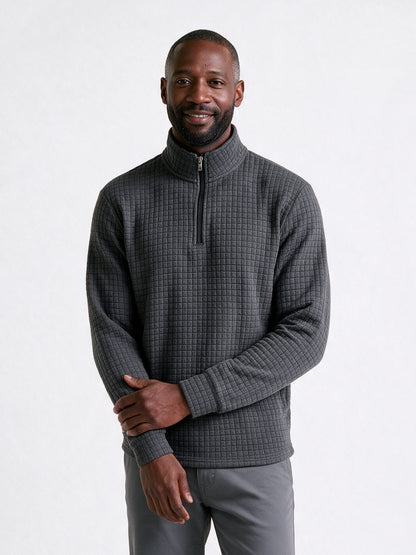 Eskil - Men's Fitted Waffle Quarter Zip Pullover - Charcoal