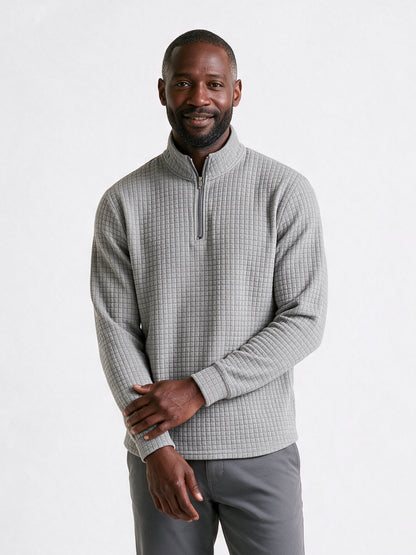 Eskil - Men's Fitted Waffle Quarter Zip Pullover - Light Grey