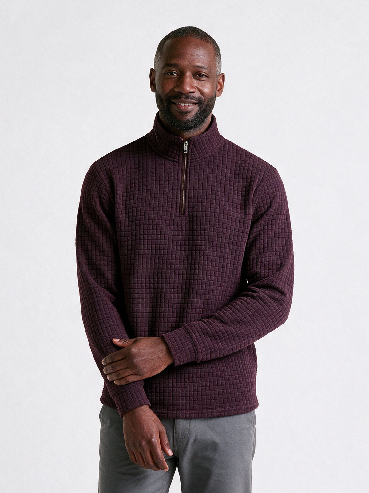 Eskil - Men's Fitted Waffle Quarter Zip Pullover - Plum