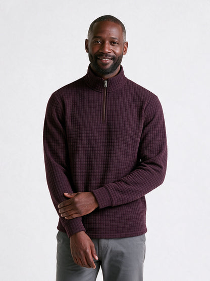 Eskil - Men's Fitted Waffle Quarter Zip Pullover - Plum