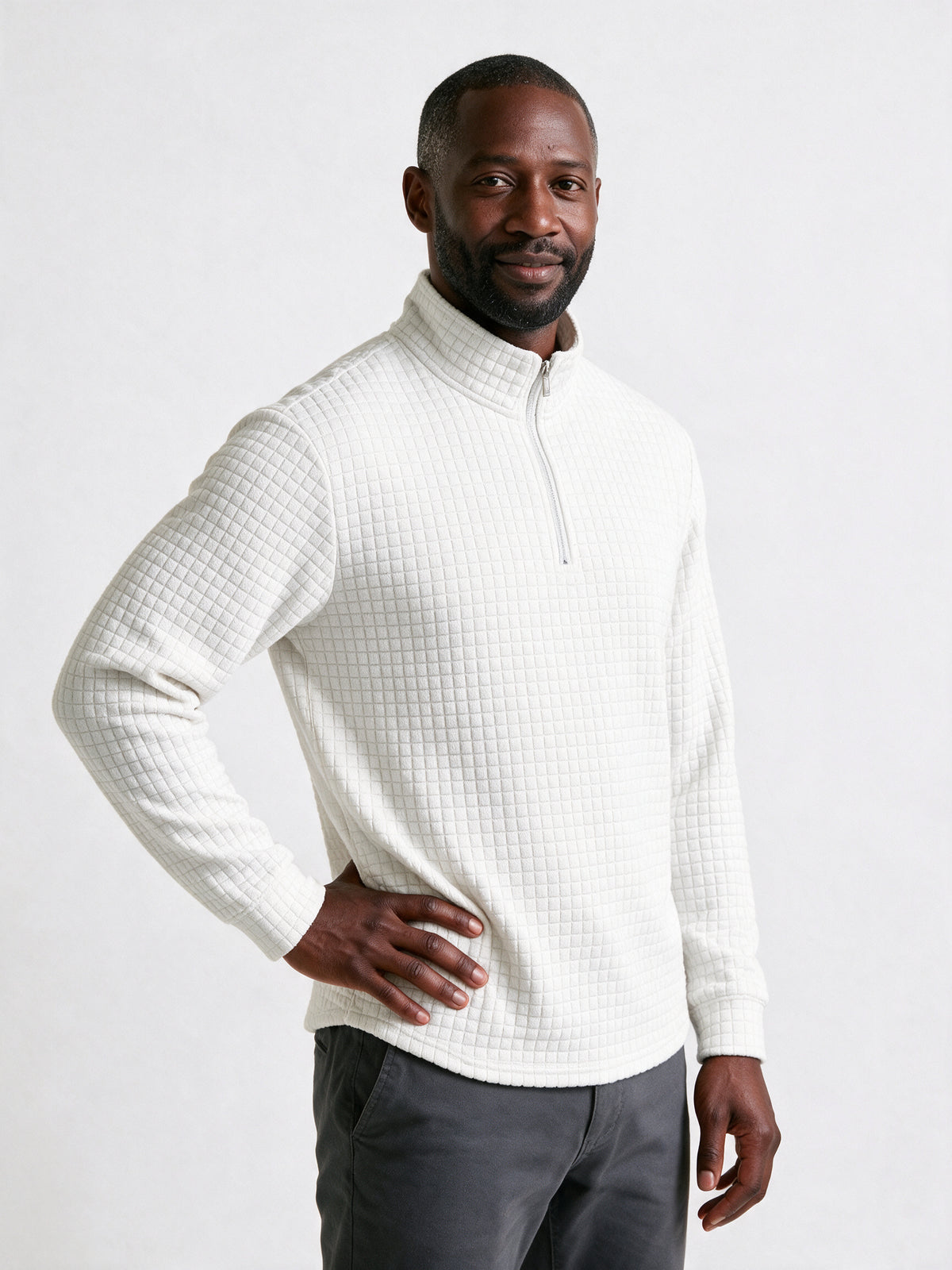 Eskil - Men's Fitted Waffle Quarter Zip Pullover - view 3