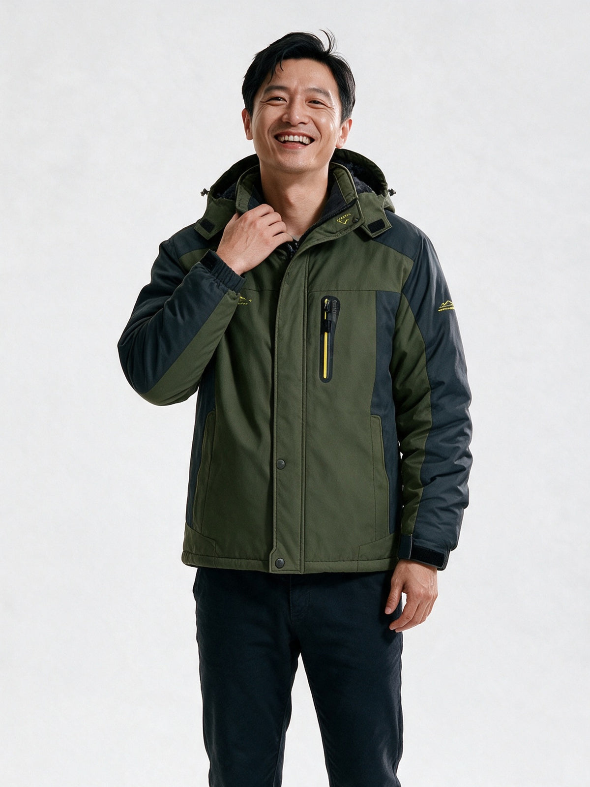 Everett - Men's Hooded Plush Lined Outdoor Jacket - Olive Green