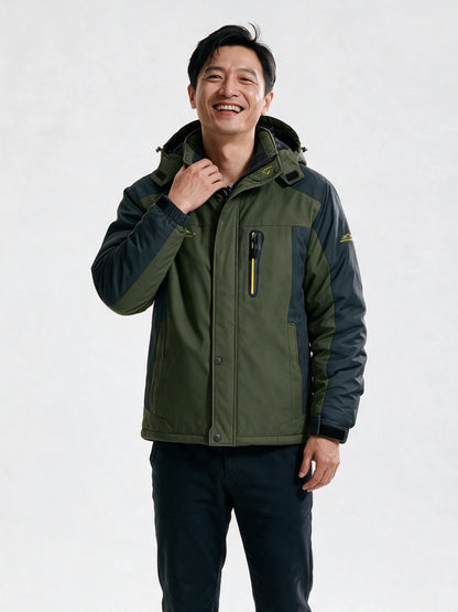 Everett - Men's Hooded Plush Lined Outdoor Jacket - Olive Green