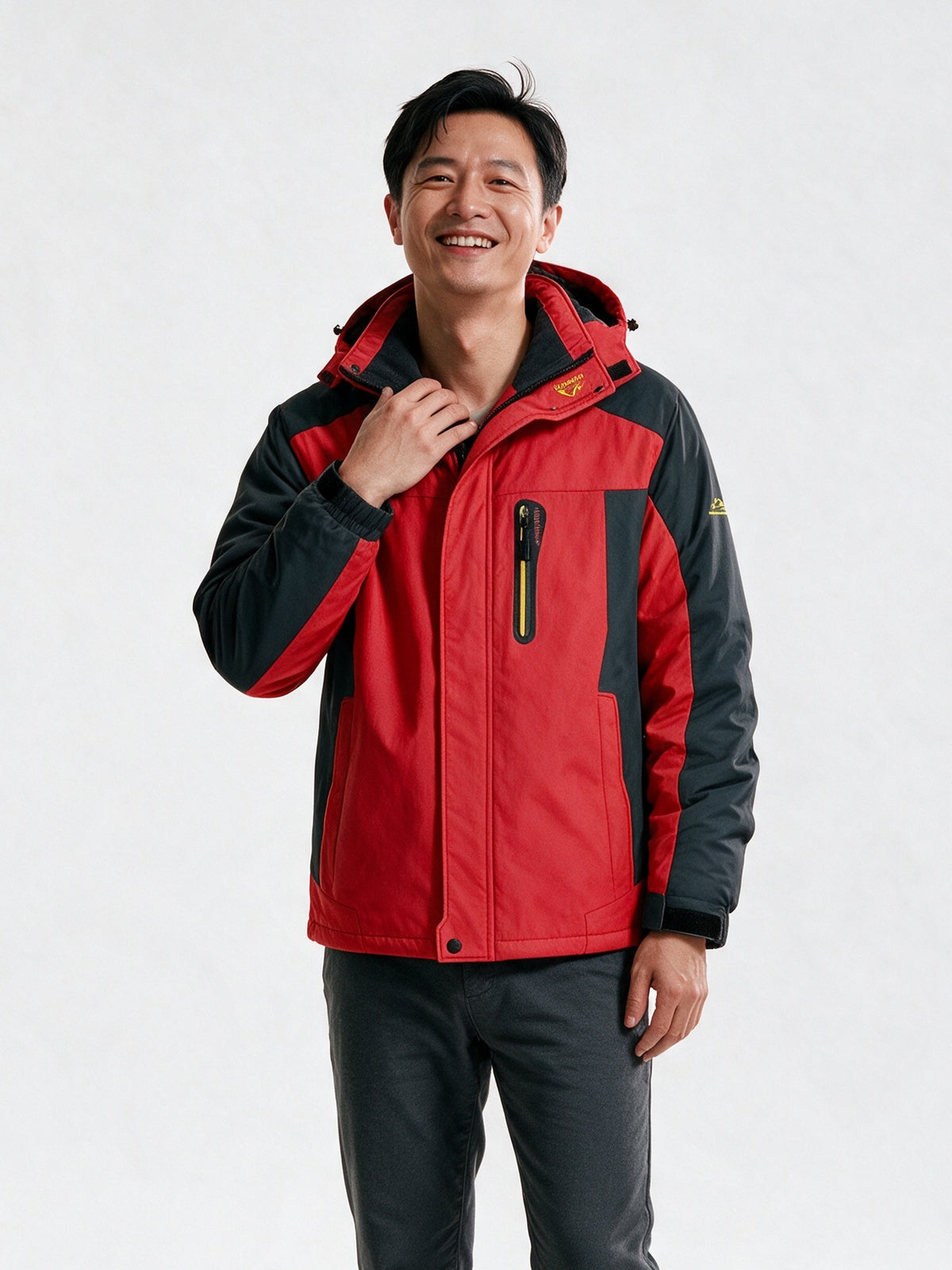 Everett - Men's Hooded Plush Lined Outdoor Jacket - Red