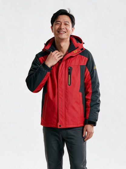 Everett - Men's Hooded Plush Lined Outdoor Jacket - Red