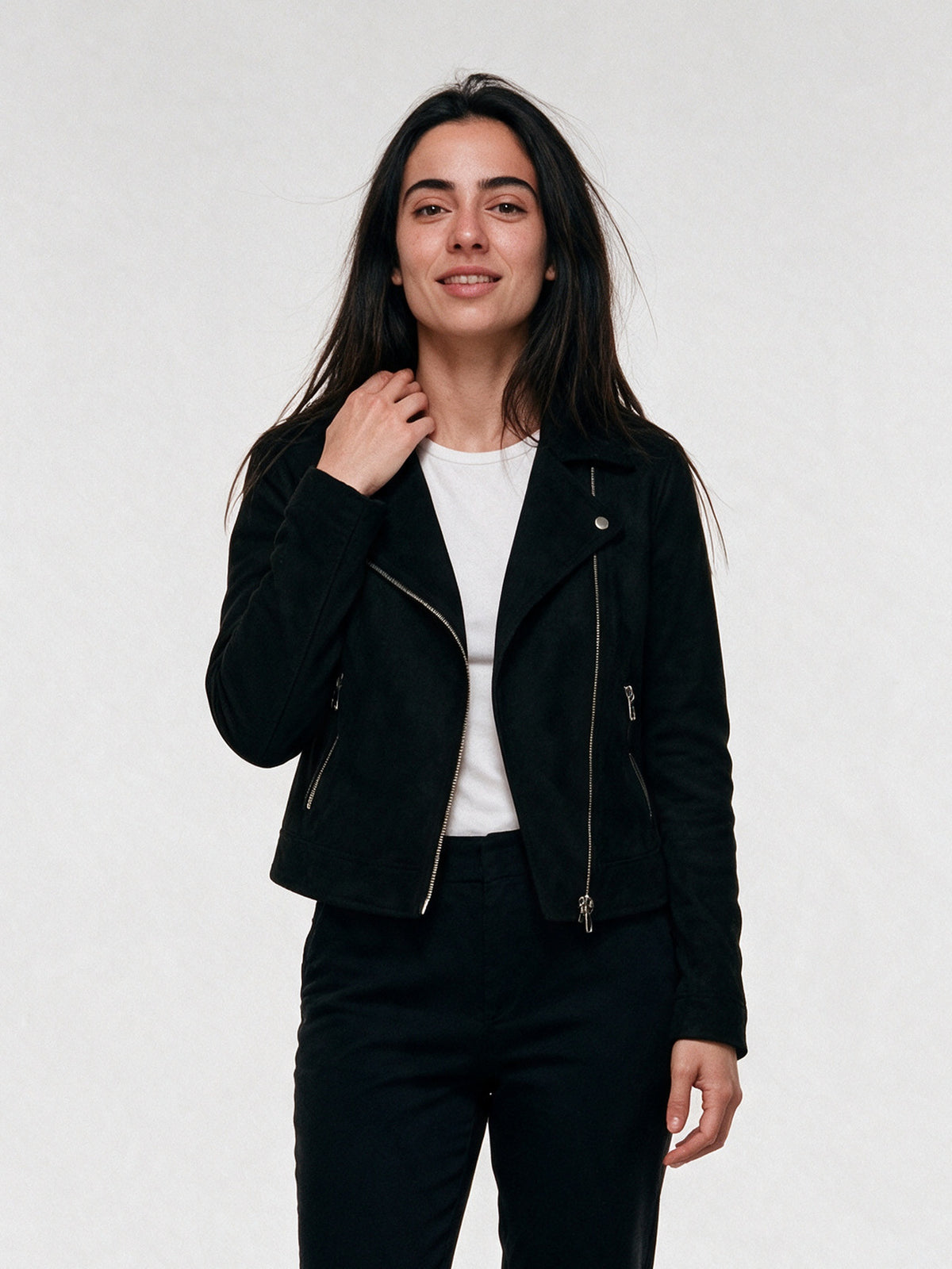 Felicity - Cropped Soft Napped Moto Jacket - Black