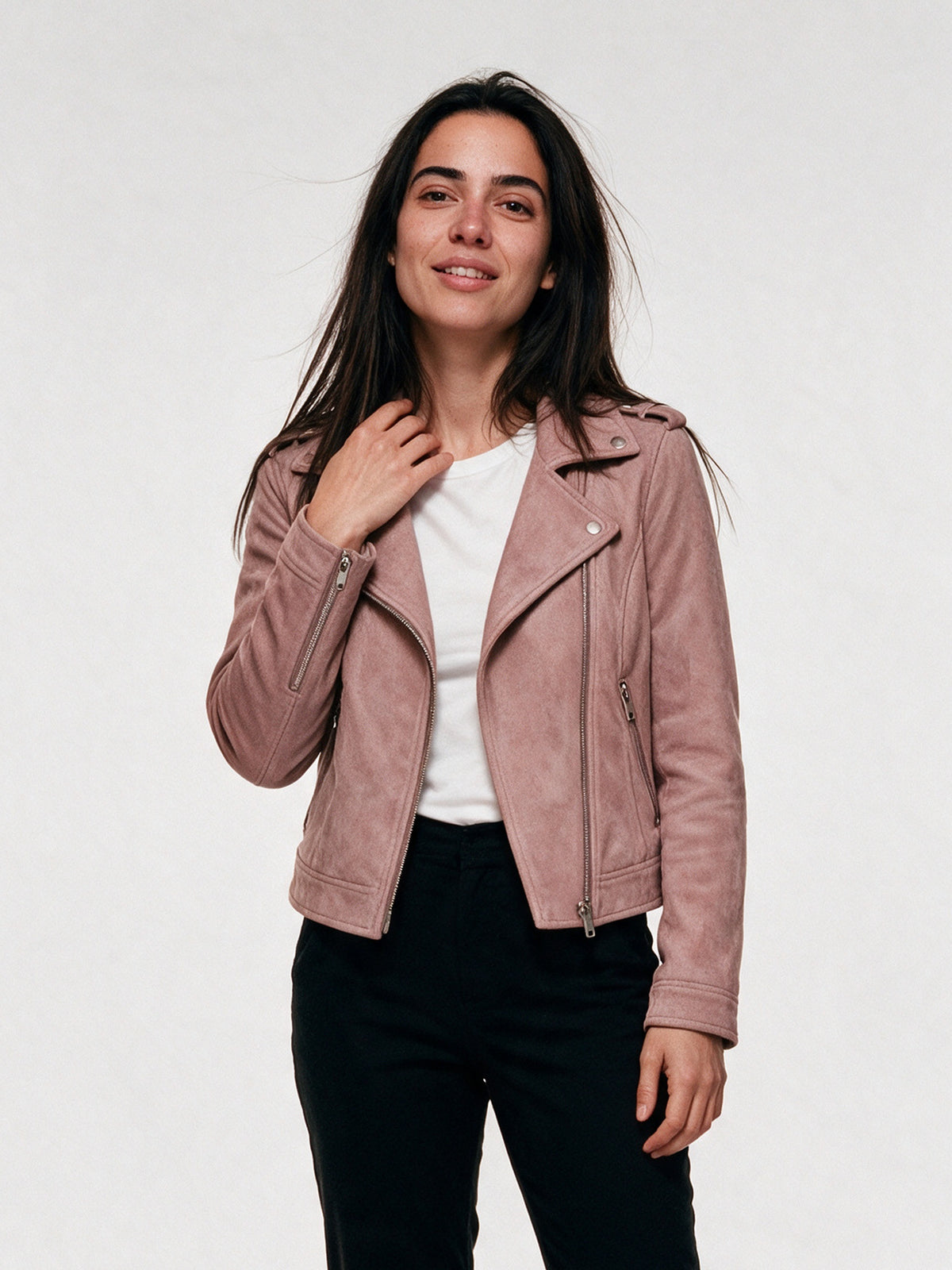 Felicity - Cropped Soft Napped Moto Jacket - Pink