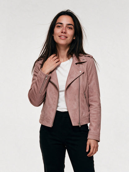 Felicity - Cropped Soft Napped Moto Jacket - Pink