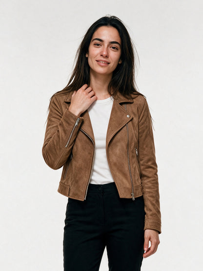 Felicity - Cropped Soft Napped Moto Jacket - view 1