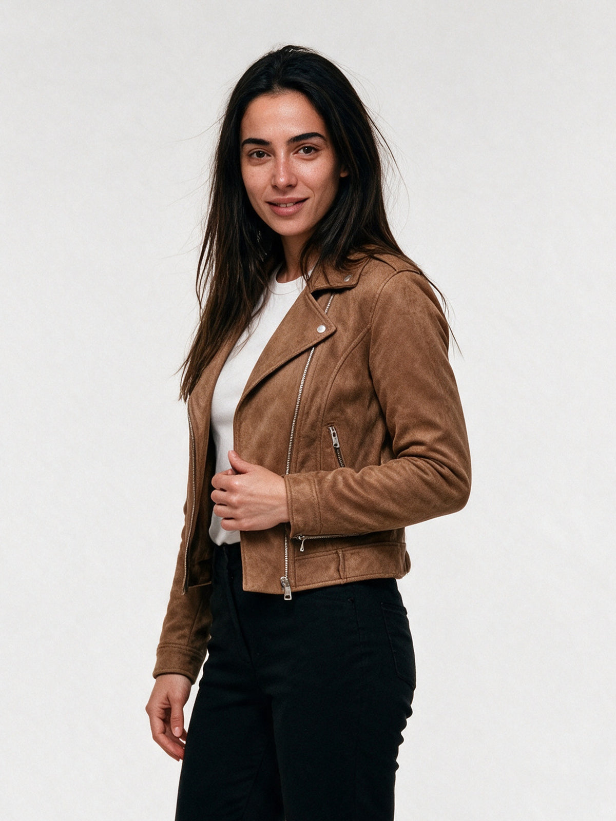 Felicity - Cropped Soft Napped Moto Jacket - view 2