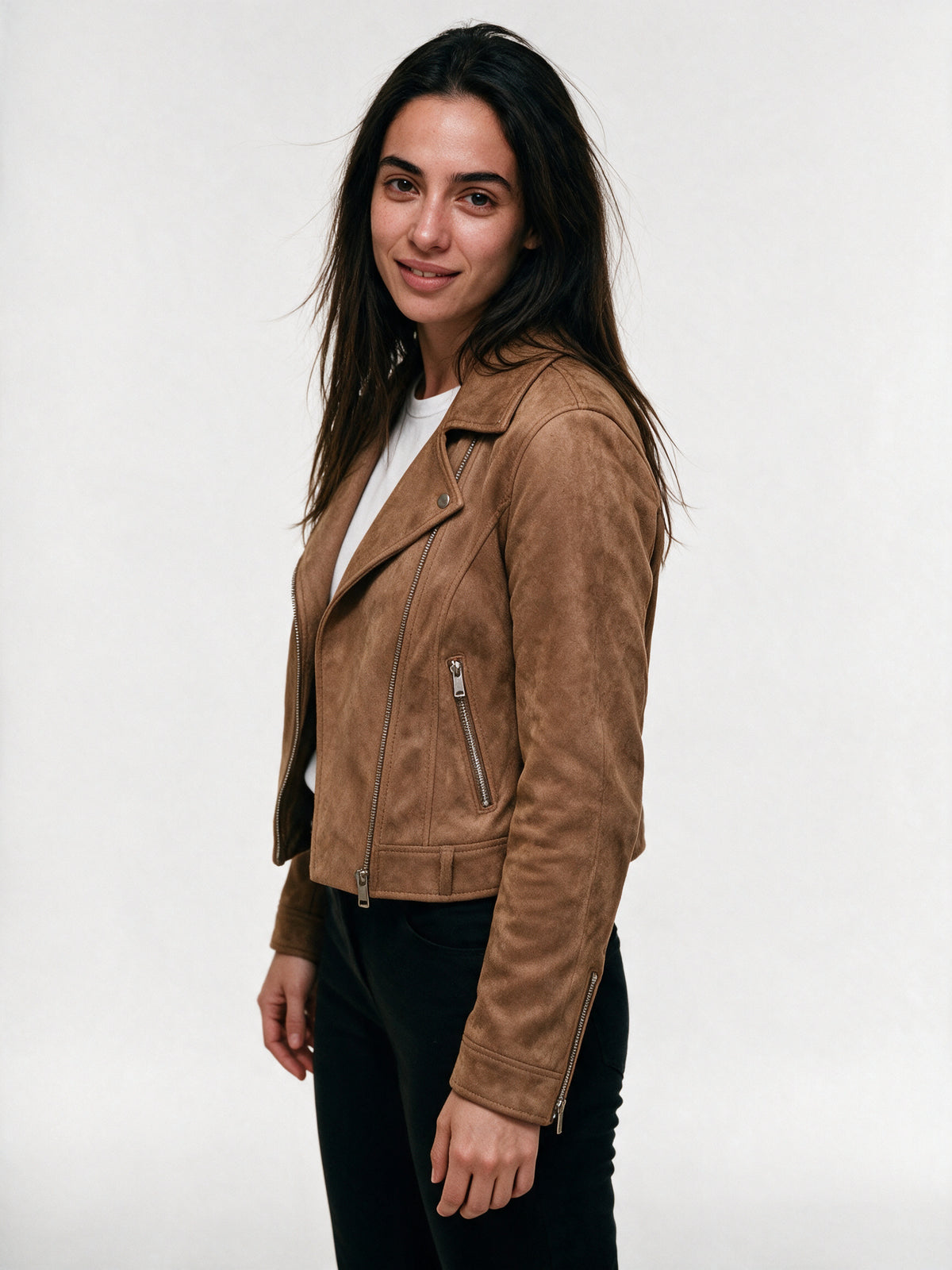 Felicity - Cropped Soft Napped Moto Jacket - view 3