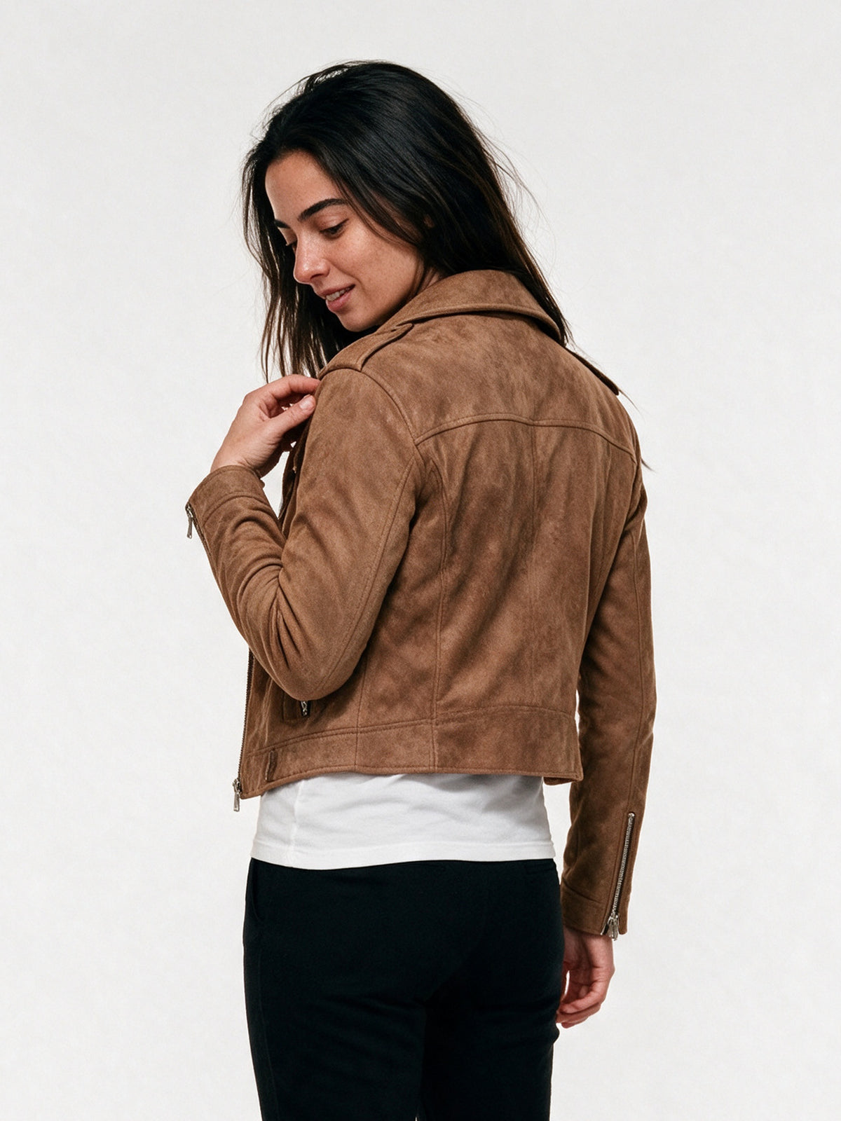 Felicity - Cropped Soft Napped Moto Jacket - view 5