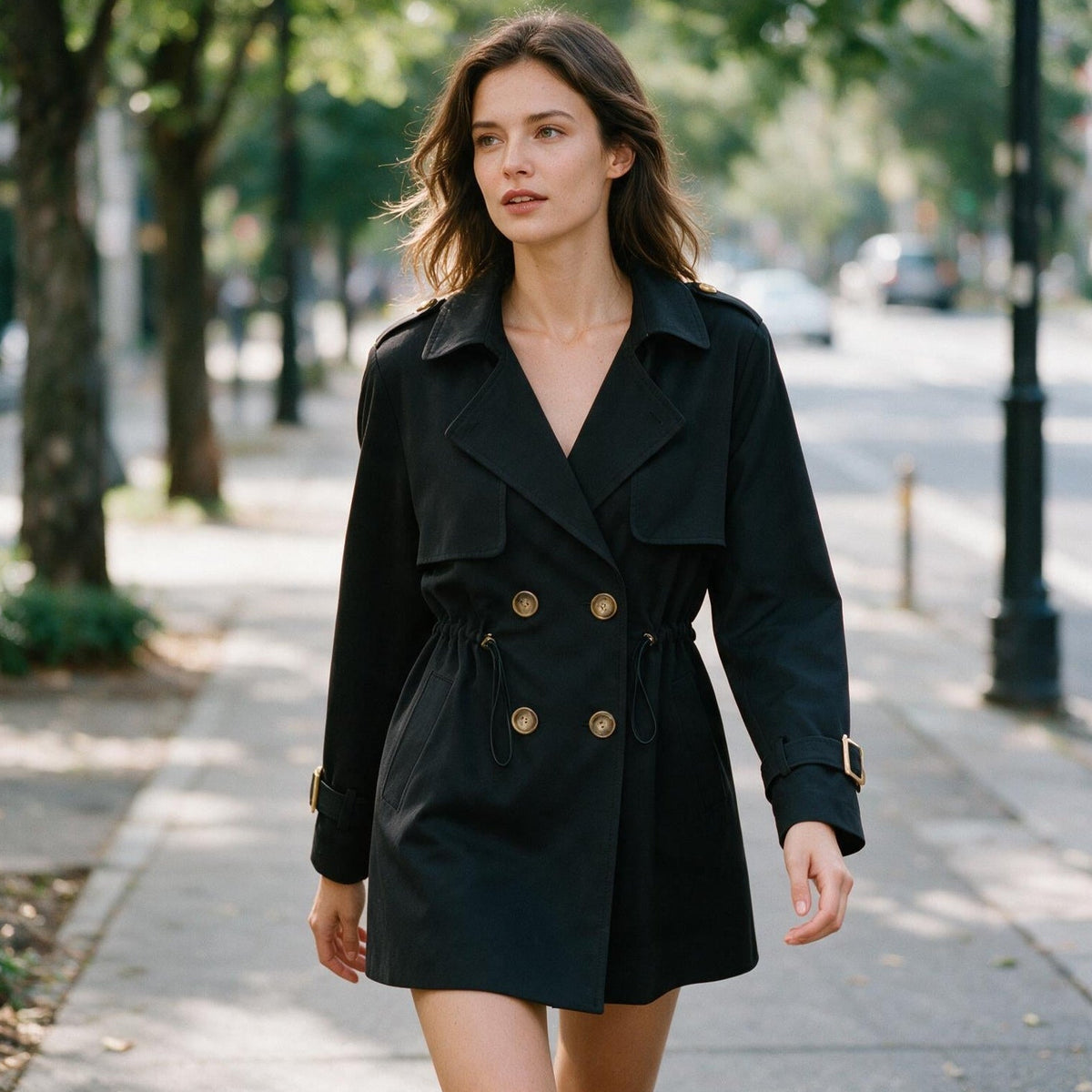 Felicity - Elegant Black Trench Coat for Women