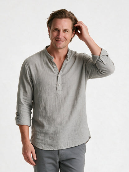 Felix - Men's Relaxed Band Collar Long Sleeve Shirt - Gray