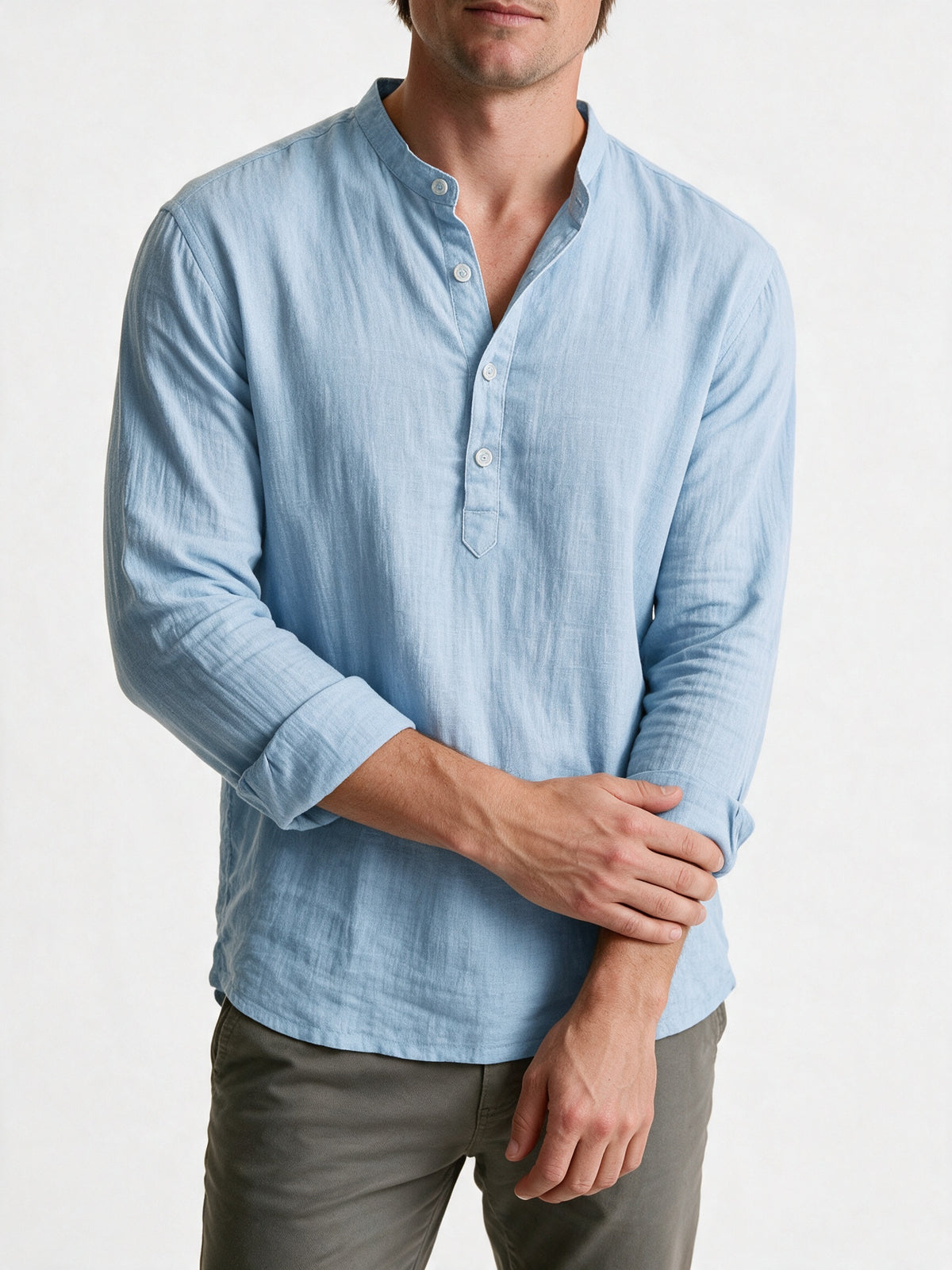 Felix - Men's Relaxed Band Collar Long Sleeve Shirt - view 3