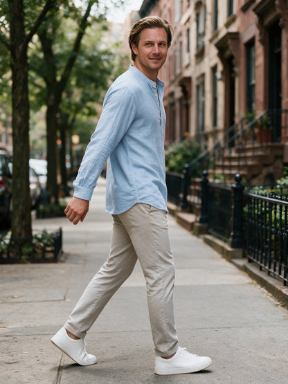 Felix - Men's Relaxed Band Collar Long Sleeve Shirt - view 4