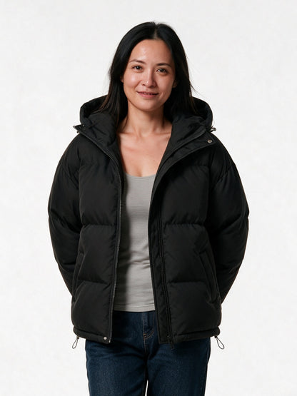 Fenna - Women's Short Hooded Puffer Jacket - Black
