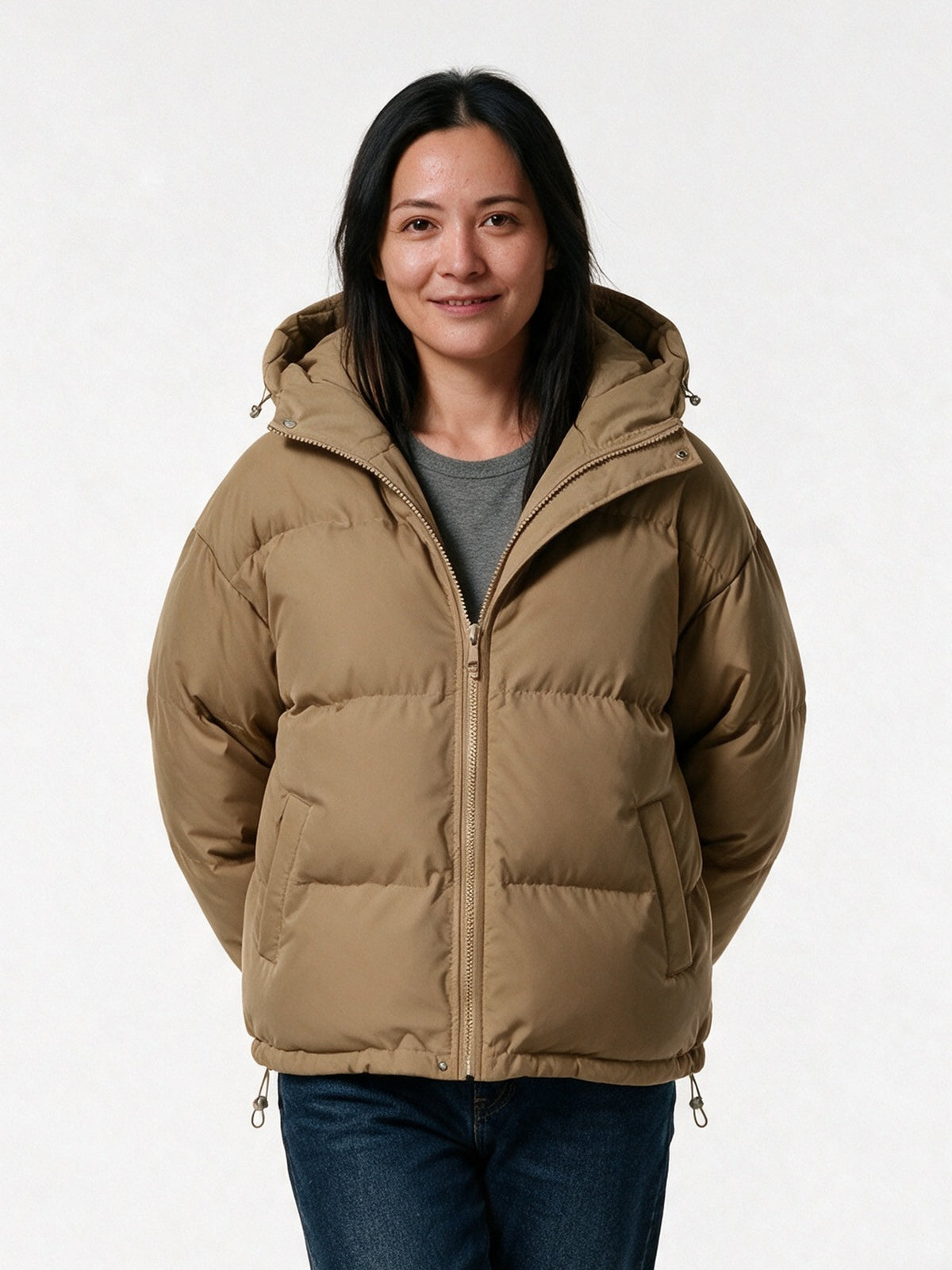 Fenna - Women's Short Hooded Puffer Jacket - Camel