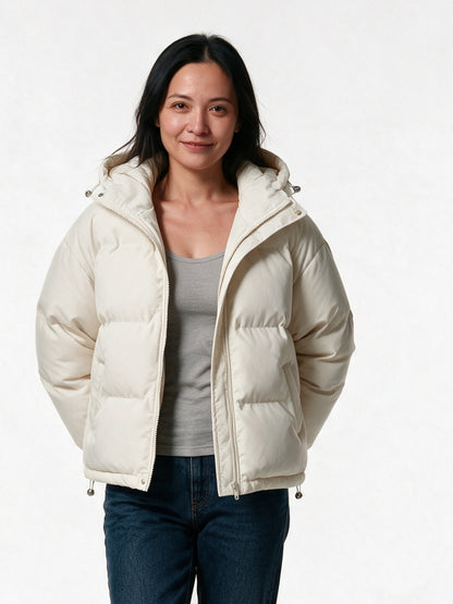 Fenna - Women's Short Hooded Puffer Jacket - Cream