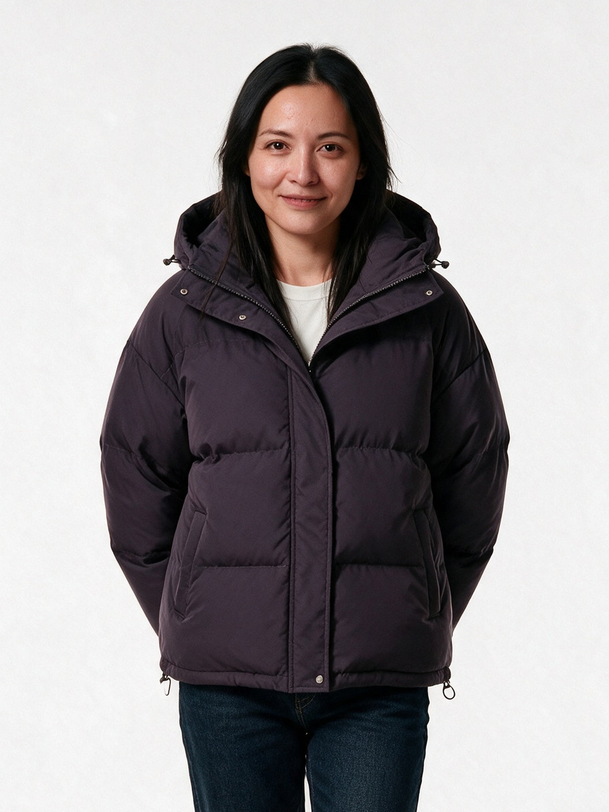 Fenna - Women's Short Hooded Puffer Jacket - Plum