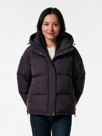 Fenna - Women's Short Hooded Puffer Jacket - Plum