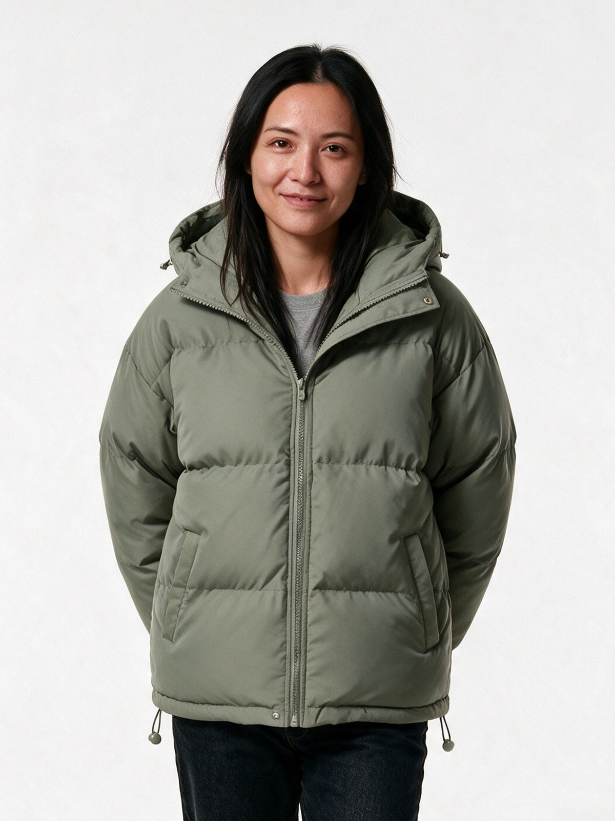 Fenna - Women's Short Hooded Puffer Jacket - Sage Gray
