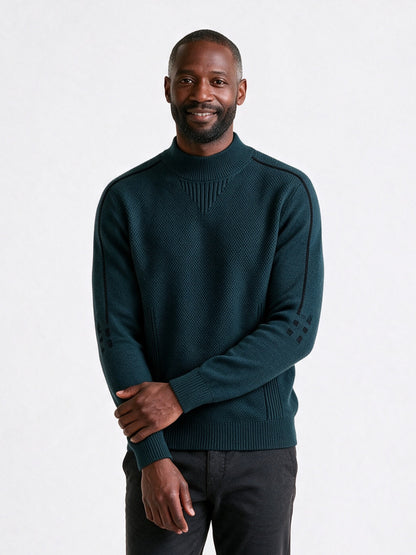 Fergus - Men's Textured Mock Neck Sweater - Dark Teal