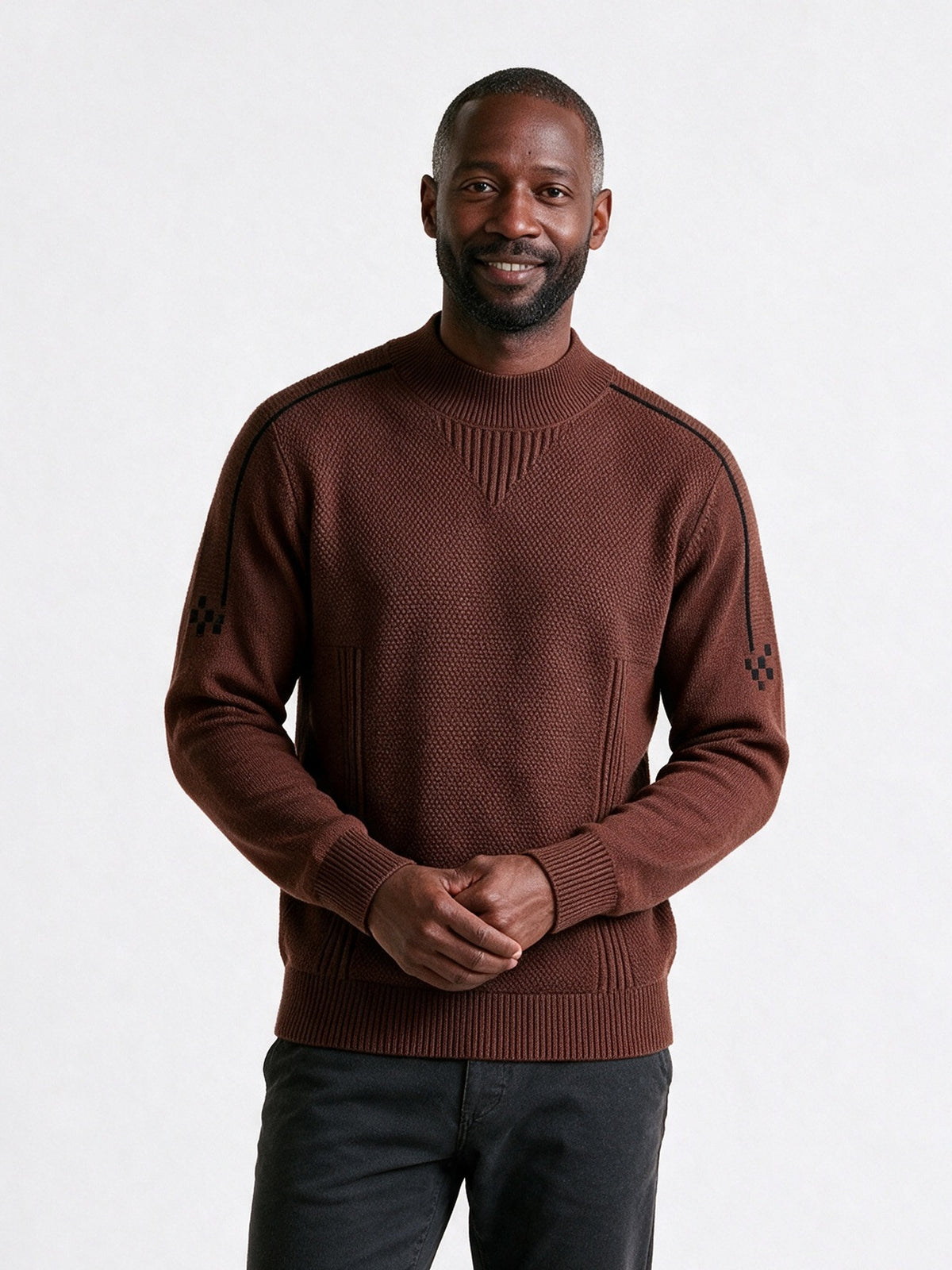 Fergus - Men's Textured Mock Neck Sweater - Rust